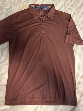 Swannies Golf Polo Shirt Men's Size M Floral Collar Casual Work Embroidered Rust